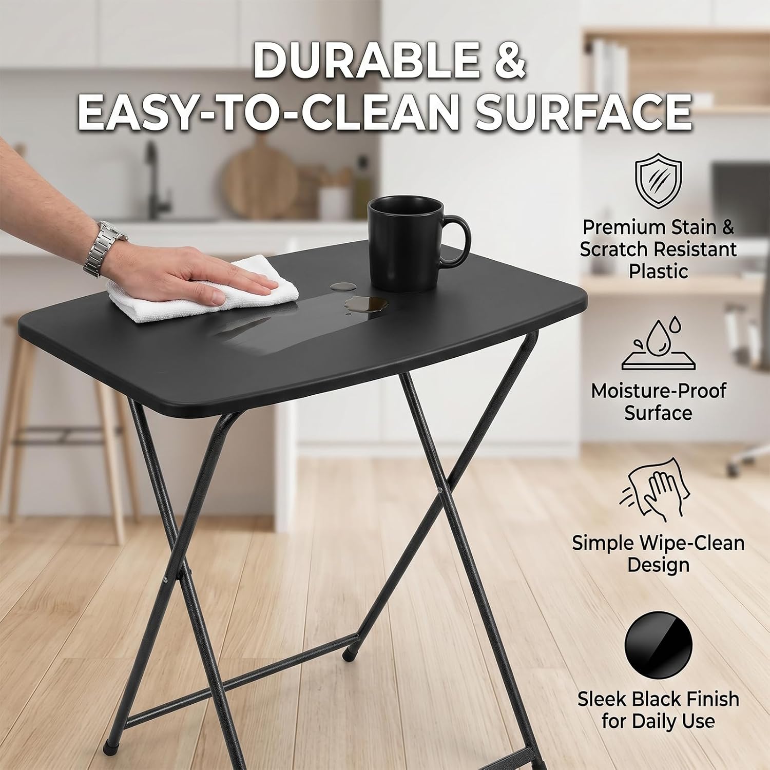 26 Inch Adjustable Height Personal Folding Table - Lightweight Portable Desk for Small Spaces, Dorm Room, TV Tray, Craft Table & Camping - Easy Fold Flat Storage, No Assembly Required, Black