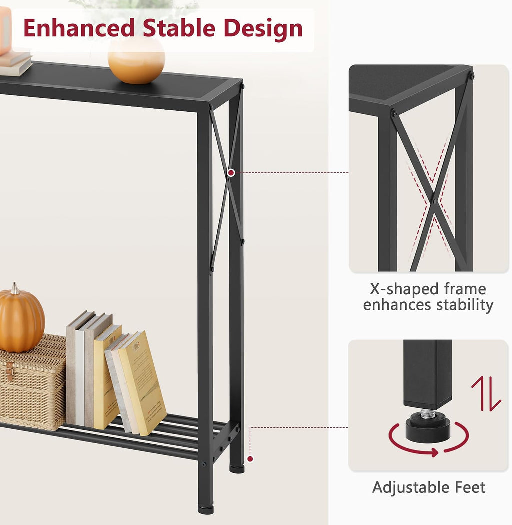 Tajsoon 2 Pack Console Table, 2 Tier Small Hallway Table, Narrow Sofa Table for Entryway with Open Shelves for Living Room, Hallway, Foyer, Office, Black
