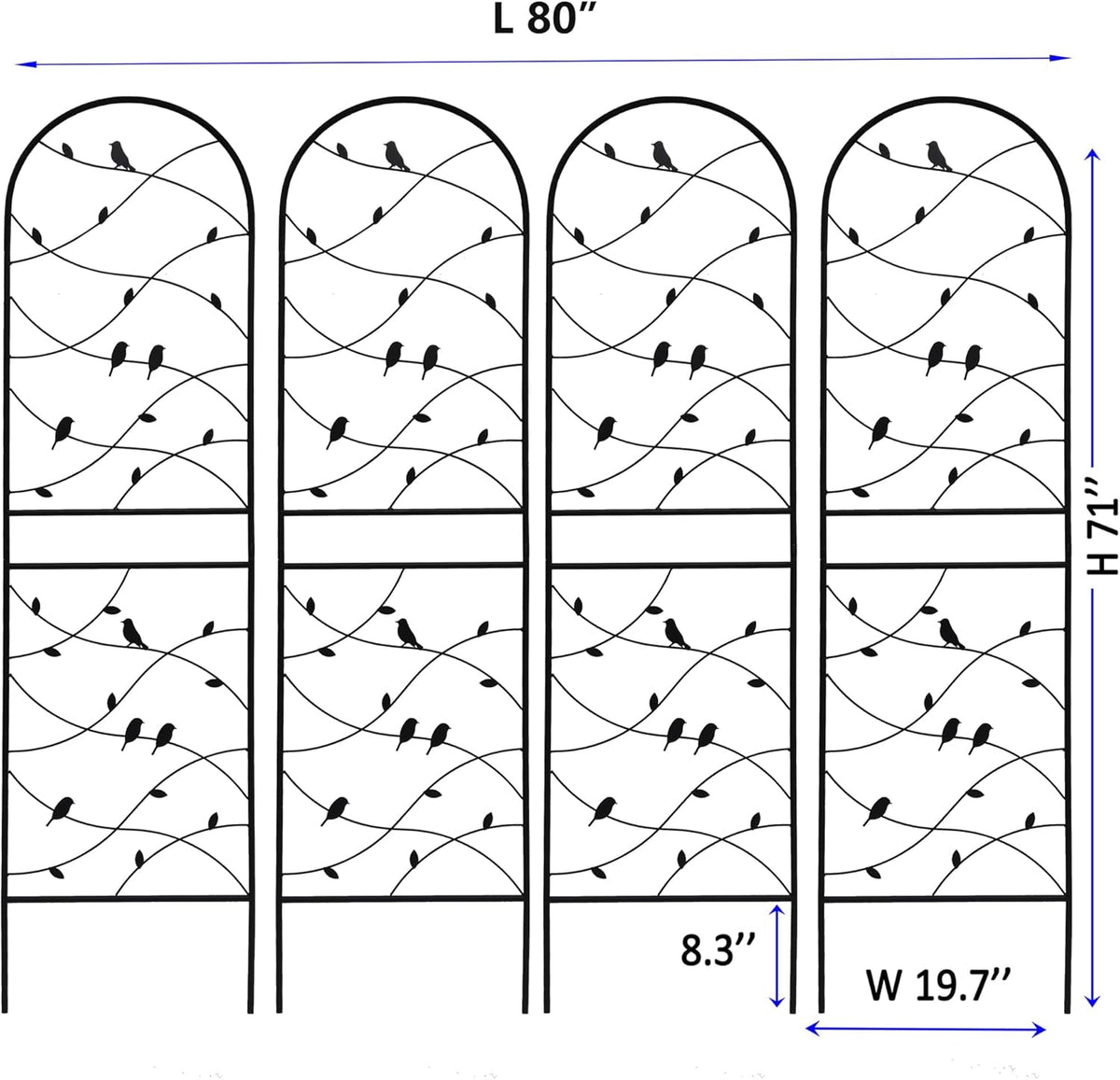 4 Pack Metal Garden Trellis 71" Tall Outdoor Climbing Plant Support for Roses, Flowers, Rustproof Durable Black Galvanized Tube, Lawn Garden Fence Decor Screen (4, Black birds-71 H)