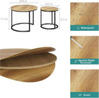 Smuxee Nesting Coffee Table Set of 2, 23.6" Round Coffee Table Brown Wood with Adjustable Non-Slip Feet, Industrial End Table Side Tables for Living Room Bedroom Balcony Yard