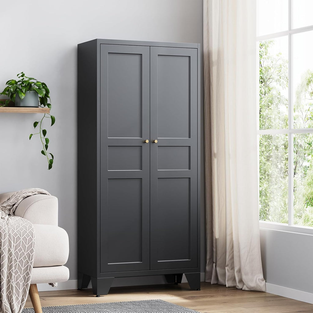 Yizosh Metal Pantry Cabinet,Tall Kitchen Pantry Storage Cabinet with Doors and Adjustable Shelves - 61" Black Cupboard Cabinet for Kitchen, Living Room,Dining Room,Home
