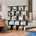Cozy Castle Set of 2 Geometric Bookcase, S-Shaped Modern Bookshelf, Room Divider Bookshelf, 62" Tall Unique Abstract Bookcase with 5-Tier Display Shelf for Living Room Office, Black