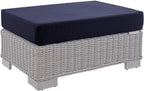 Conway Sunbrella® Outdoor Patio Wicker Rattan Ottoman in Light Gray Navy