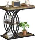 C Shaped End Table, Bed Side Table, 3-Tier Side Table with Metal Frame, Wood End Table with Storage for Living Room, Couch, Sofa, Bedroom, Easy Assembly, 23.6" D*11.8" W*23.6" H, Rustic Brown