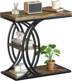 C Shaped End Table, Bed Side Table, 3-Tier Side Table with Metal Frame, Wood End Table with Storage for Living Room, Couch, Sofa, Bedroom, Easy Assembly, 23.6" D*11.8" W*23.6" H, Rustic Brown