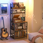 Large Record Player Stand with Vinyl Storage Shelf, Holds Up 500+ Albums | 5-Tier Record Player Table Turntable Stand with Charging Station & CD/DVD Rack, Vinyl Record Storage for Living Room Bedroom