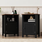 Furnify Nightstand with Charging Station, Night Stand Set of 2, Black | Farmhouse Rustic Night Stand with USB Ports & Open Storage Shelf, Modern Bedside Table with Door, Small End Table for Bedroom