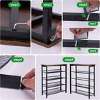 5-Tier Shoe Rack, Tall Industrial Shoe Organizer with Metal Mesh Shelves, Free-Standing Storage Rack for Entryway, Closet, or Bedroom, Rustic Brown and Black
