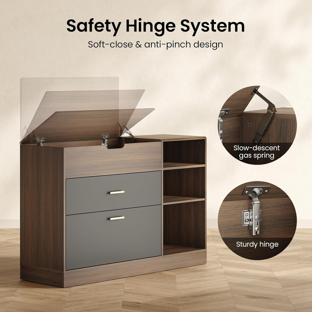 ModernMate Office File Cabinet w/ 2 Drawers, 47.2" Flip - Top Lateral Filing Cabinets w/Adjustable Shelf, Letter/Legal / A4 Hanging File Drawer for Home Office Storage Organizer