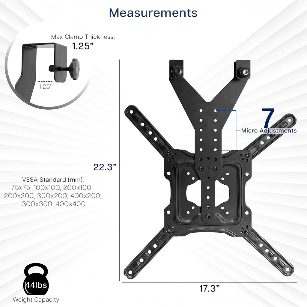 VIVO TV Hanger Bracket for 24 to 55 inch Flat and Curved Screens, Light Weight Steel Design, Height Adjustable Cross Bar, Loft Bed, Thin Door TV Mount, Max VESA 400x400, Black, MOUNT-TV01LB