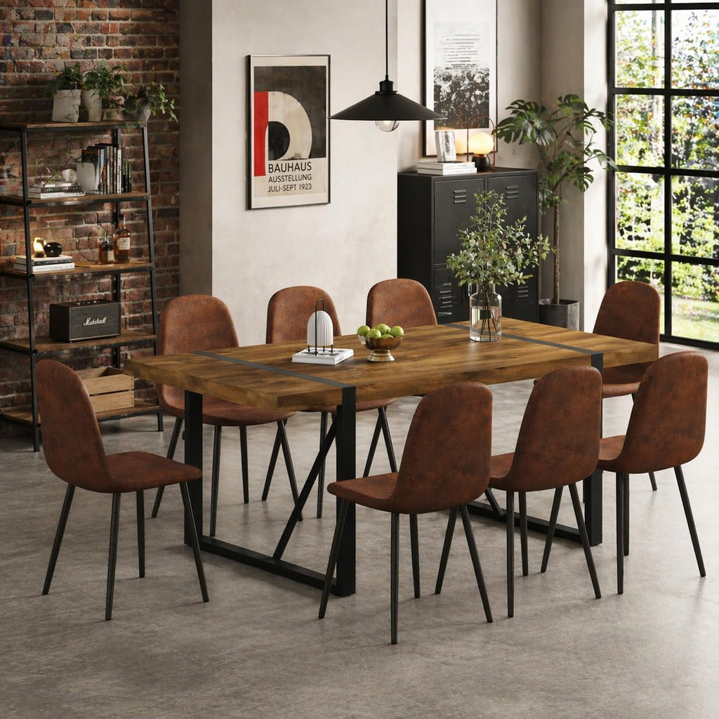 Dining Table Set for 8，Dining Room Table Set for 8，71'' Dark Wood Kitchen Table and Suede Nap Fabic Chairs Set of 8，8 Chair Dining Table Set for Kitchen Dining Room
