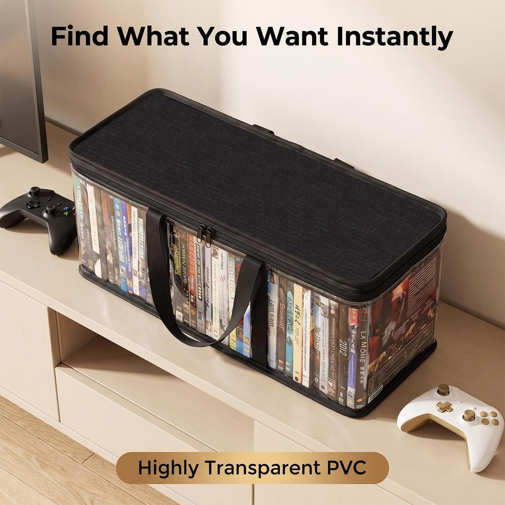 2-Pack Clear Blu-ray/DVD Storage Bags with Zipper & Handles | 56 Blu-ray/40 DVD capacity, Handles, for Movies/Games Storage