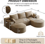 108" U-Shaped Couches for Living Room,Comfy Fluffy Cloud Sectional Couch with Curved Ottoman, Modern Plush Corduroy Deep Seat Modular Sectional Sofa for Small Spaces, Light Brown