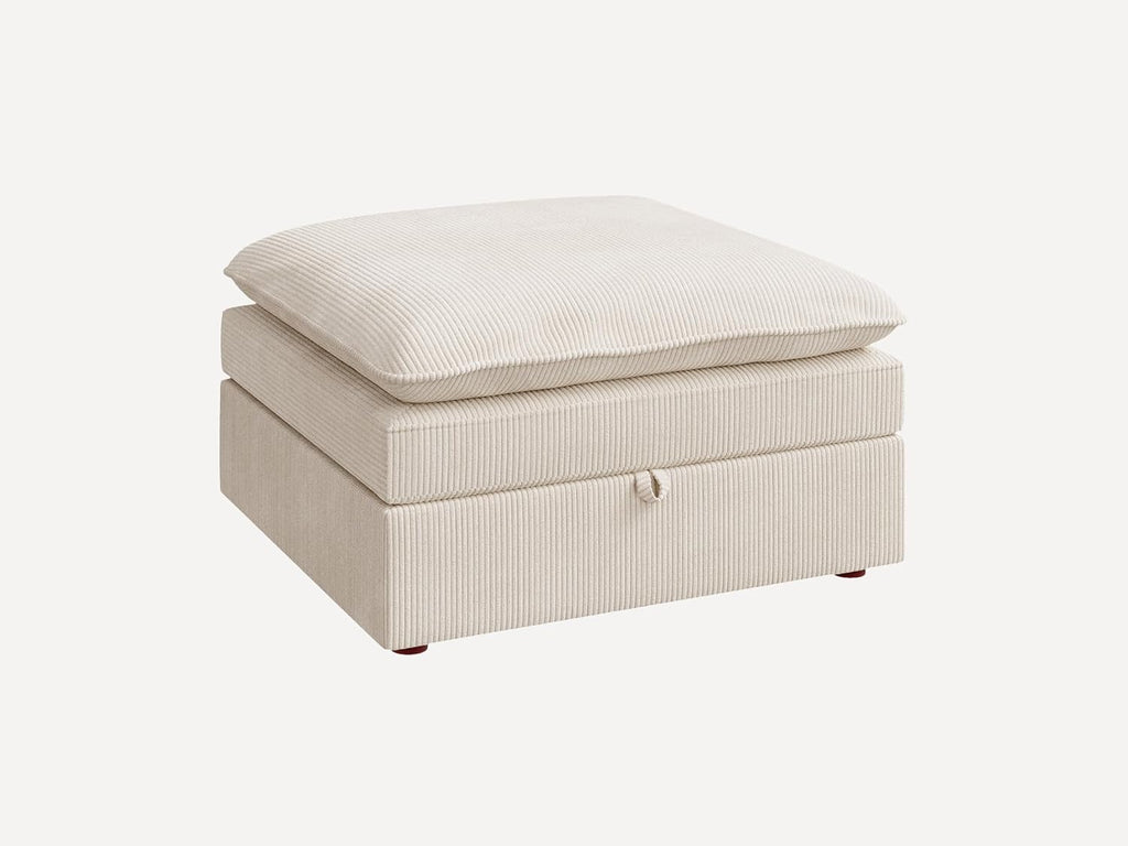 HONBAY Corduroy Ottoman, 31.5 Inch Square Ottoman Bench with Storage for Living Room, Beige