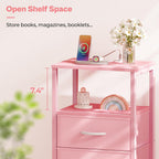Huuger Nightstand with Charging Station, Side Table with Fabric Drawers, End Table with Open Shelf, Bedside Table with USB Ports and Outlets, Night Stand for Bedroom, Pink