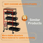 5-Tier Slim Storage Cart, Wooden Top Rolling Kitchen Cart with Pull-Out Baskets & Wheels, Narrow Space Utility Cart Slide Out Organizer for Kitchen, Bathroom, Laundry Room, Black