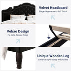 Allewie King Bed Frame with Adjustable Velvet Tiara Headboard, Upholstered Diamond Button Tufted Platform Bed, Wood Slats Support, No Box Spring Needed, Mattress Foundation, Easy Assembly, Black