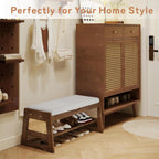 Shoe Rack Bench with Flip-Top Storage, 35.4" W x 15.7" H Solid Wood Entryway Bench Shoe Organizer with Cushion Side Hooks for Front Door Entrance Hallway Foyer Closet Living Room Bedroom