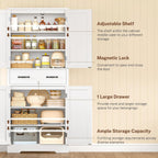 TEENFON Tall Storage Cabinet with 2 Adjustable Shelves & 1 Large Drawer, Kitchen Pantry Cabinet with 4 Doors, Bathroom Storage Cabinets, for Living Room, Kitchen, Bathroom, White
