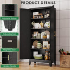 pozdeg 71" Tall Kitchen Pantry Cabinet, Metal Storage Cabinet with 2 Doors and 4 Adjustable Shelves, Black Food Pantry Cupboard for Kitchen, Dining Room, Living Room and Bathroom (Black)