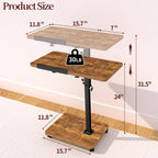 End Table Adjustable Height, 22.8"L Side Table Tv Tray with Wheels, 90° Tilting Panel Couch Table That Slides Under, Small End Table for Small Spaces, Overbed Bedside Desk Mobile Rolling Laptop Stand