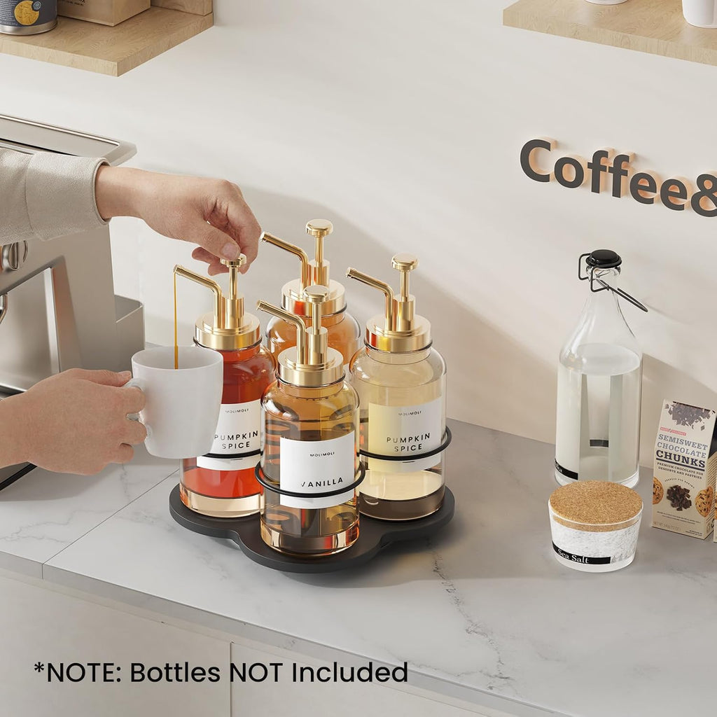 THYGIFTREE 3-Tier Coffee Syrup Organizer for 12 Bottles,Rotating Coffee Syrup Rack for 4 Bottles for Coffee Bar Station, Black