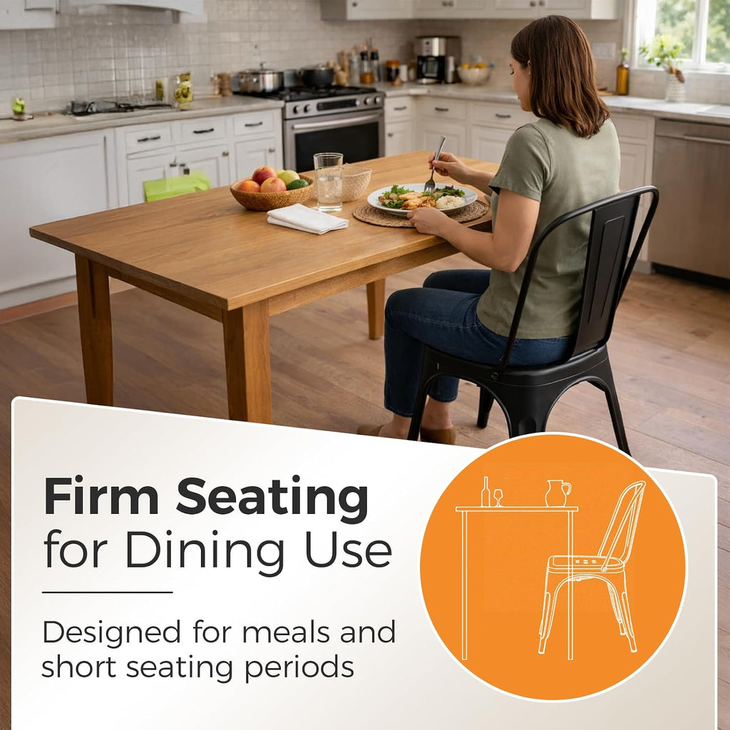 Matte Black Stackable Metal Dining Chairs, Set of 8 | Modern Style, Space Saving, Stackable, Indoor Outdoor, Kitchen, Cafe, Restaurant, Patio