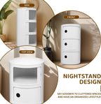 3 Tier Round with Storage, Modern Style Side Table, Multifunctional End Table Storage Cabinet for Living Room, Bedroom, Bathroom (White)