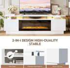 70" Fireplace TV Stand for TVs UP to 80", Electric Fireplace Entertainment Center with LED Lights & Storage Cabinets, TV Console for Living Room, Office, White-Black