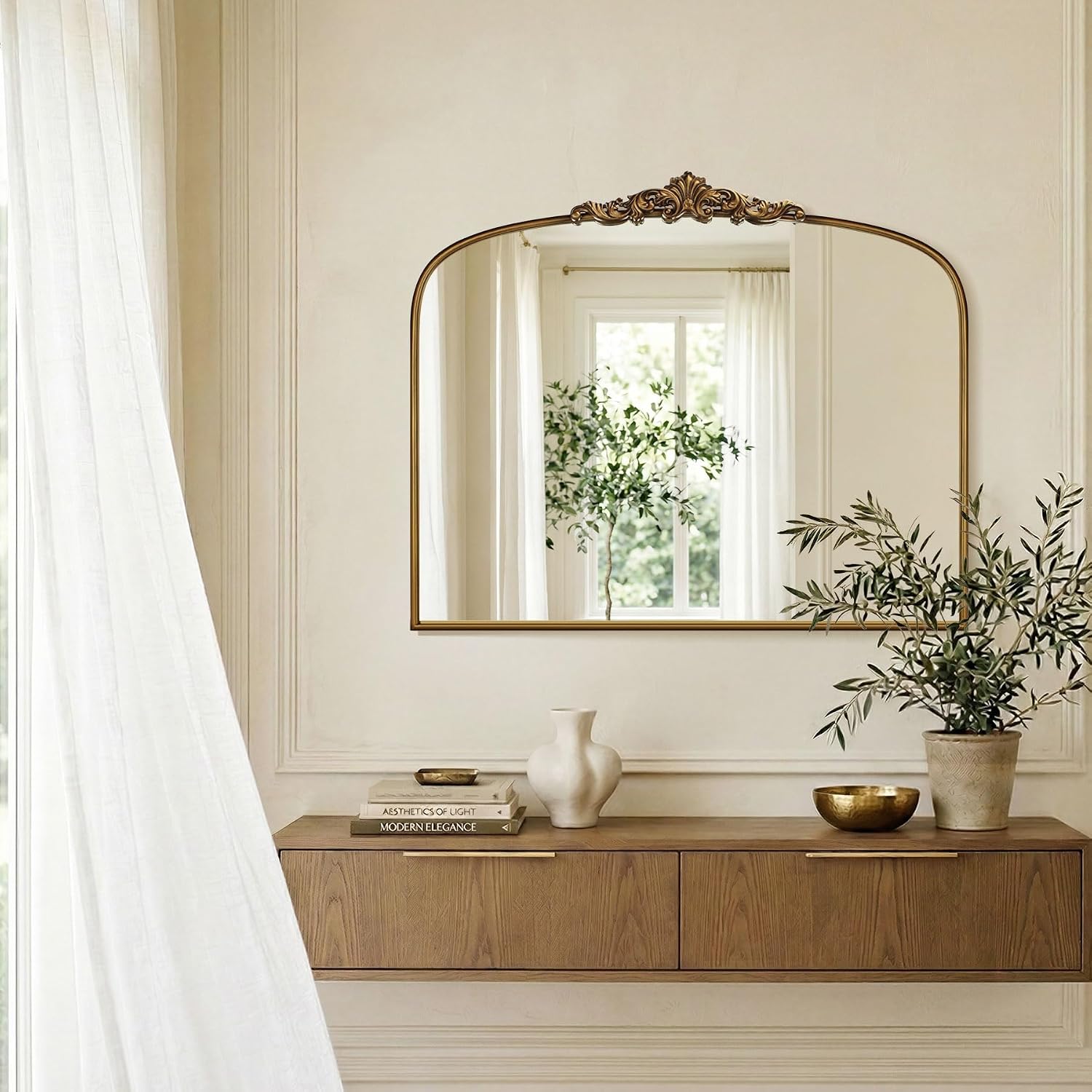 Vintage Gold Mirror 36"X30" Arched Antique Wall Mirror | Metal Frame, HD Tempered Glass, Include Wall Mount Screws,Ideal for Entryway, Fireplace, Living Room, Hallway or Wall Decor