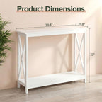 ZenStyle Sofa Side Console Table with 2 Storage Shelves Narrow Accent Table for Entryway/Hallway/Living Room, 39.3in L x 11.8in W x 31.6in H (White, 39.3 inch)