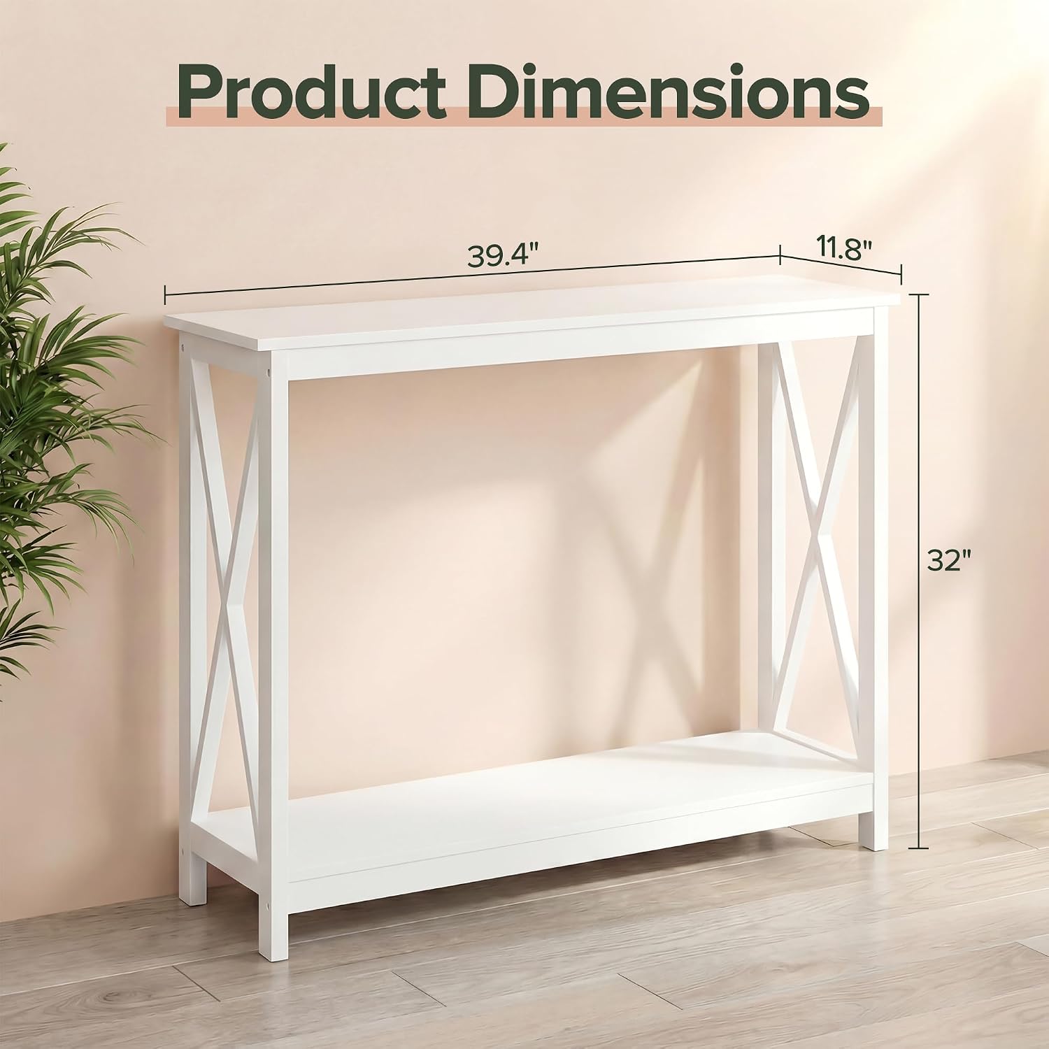 ZenStyle Sofa Side Console Table with 2 Storage Shelves Narrow Accent Table for Entryway/Hallway/Living Room, 39.3in L x 11.8in W x 31.6in H (White, 39.3 inch)