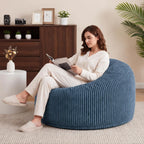 3FT Bean Bag Chairs for Adults, Medium Memory Foam Beanbags with Machine-Washable Wide Stripe Plush Cover Bean Bag Chair for Living Room Bedroom Dorm Office-Dusty Blue