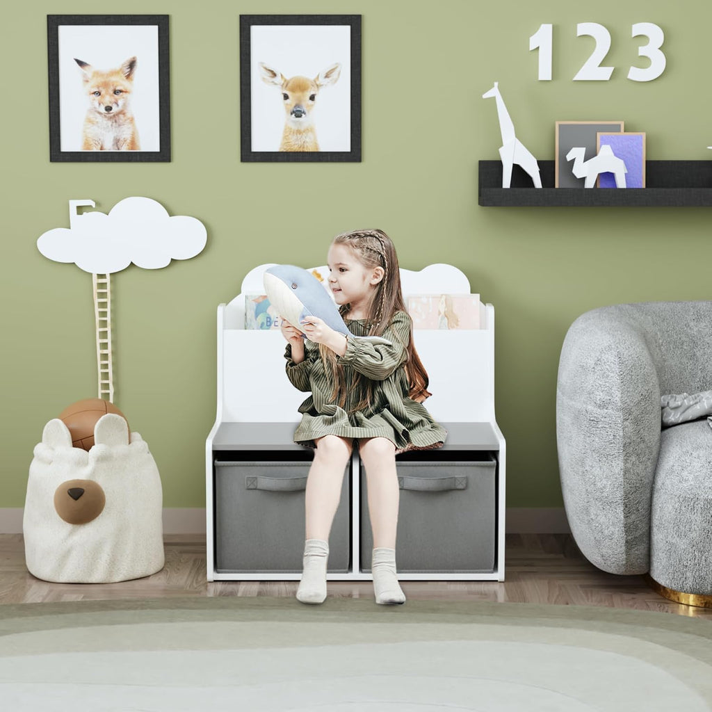 Kids Bookshelf with Chalkboard Side, Bear-Shaped Wooden 3-Tier | Bear-shaped wooden bookcase with 3-tier open shelves and a chalkboard side for drawing; sturdy, kid-safe rounded corners