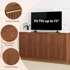 59" Fluted Buffet Sideboard Cabinet with Storage, Wooden 4-Door Sideboard with Adjustable Shelves, Coffee Bar Table for Kitchen, Living Room, Entryway,Walnut
