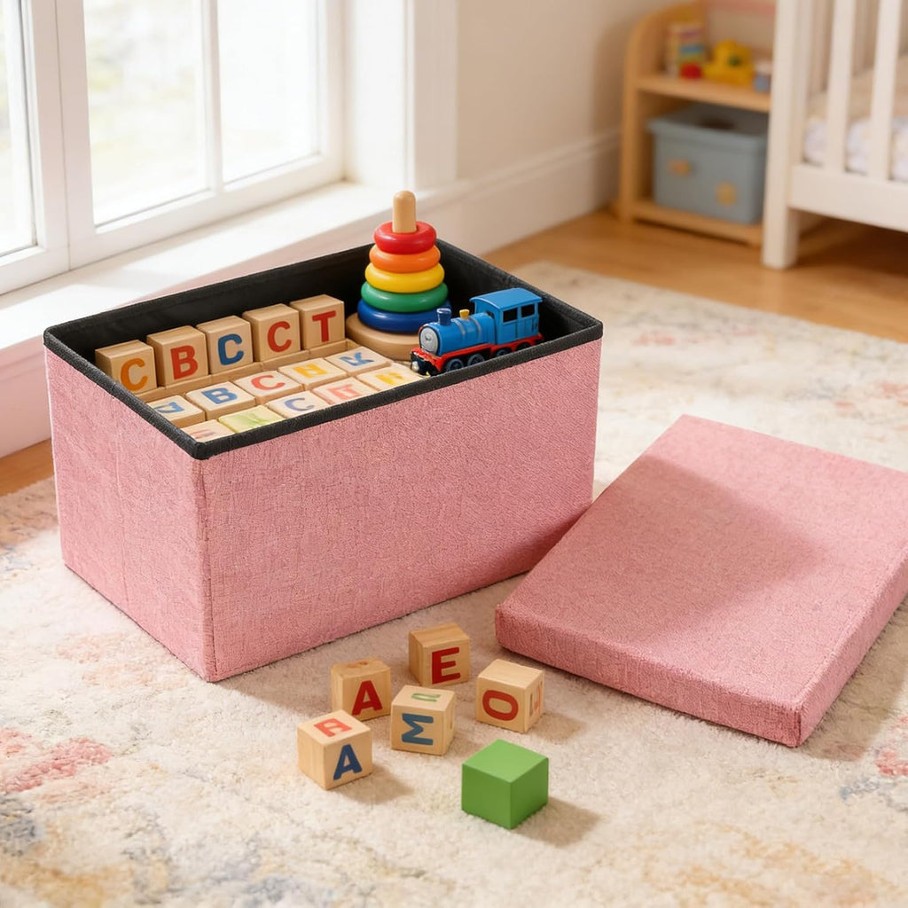 HOZEON 3 Pack 15.7 x 9.8 x 9.10 Inches Folding Storage Ottoman, Pink Rectangle Footrest Seat, Multifunctional Foot Stool for Living Room, Office, Traveling, Fishing, Camping