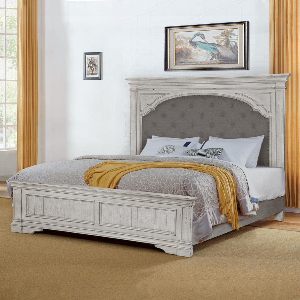 Steve Silver Highland Park Rustic Ivory Wood Upholstered Panel Queen Bed