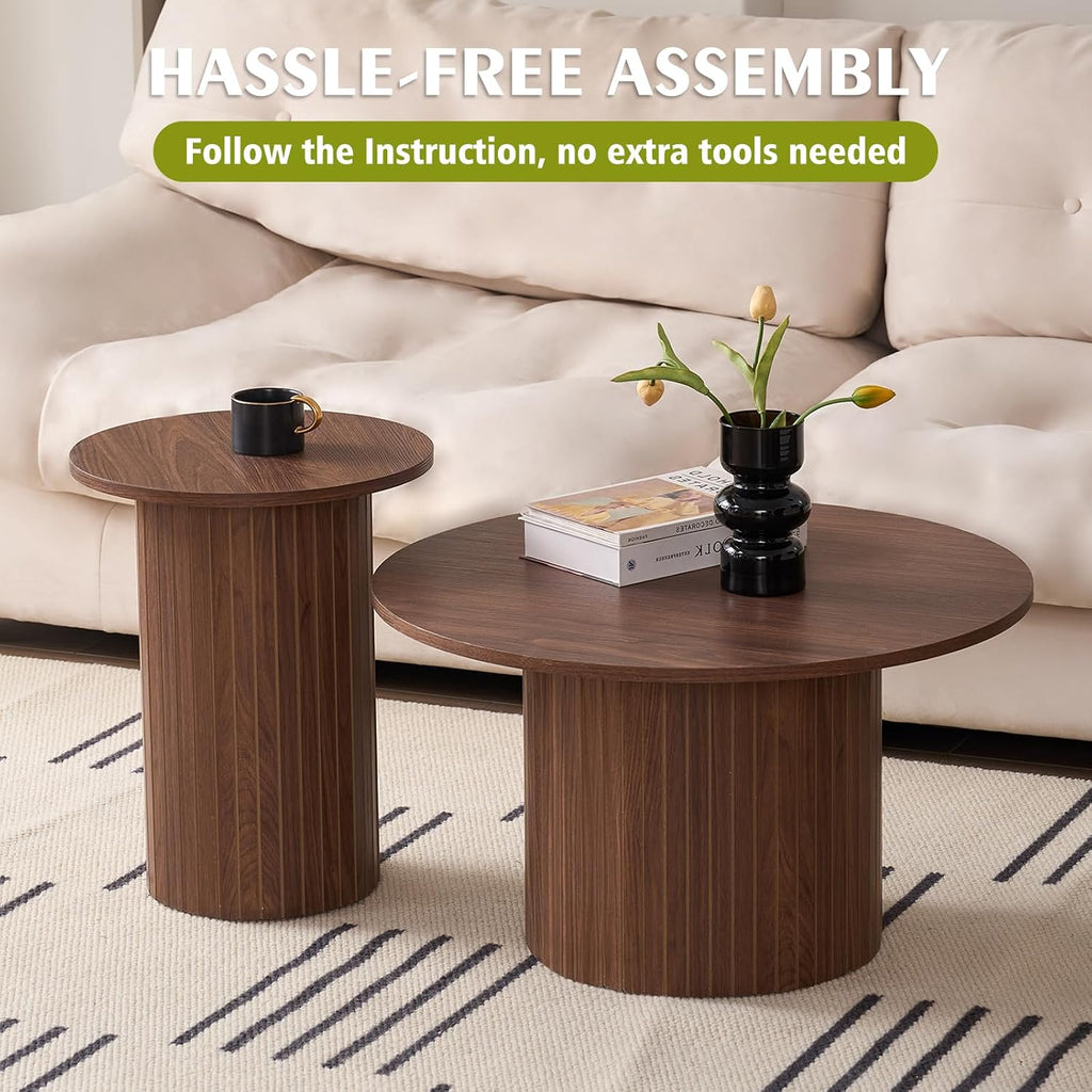 Round Nesting Coffee Table Set of 2 for Small Spaces | Modern style, suitable for living rooms, wooden