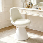 Swivel Vanity Chair, Multifunctional Upholstered Ottoman Foot Stool Leather with Mid Back for Makeup, Modern Vanity Stool for Vanity Bedroom Living Room, Dining Room
