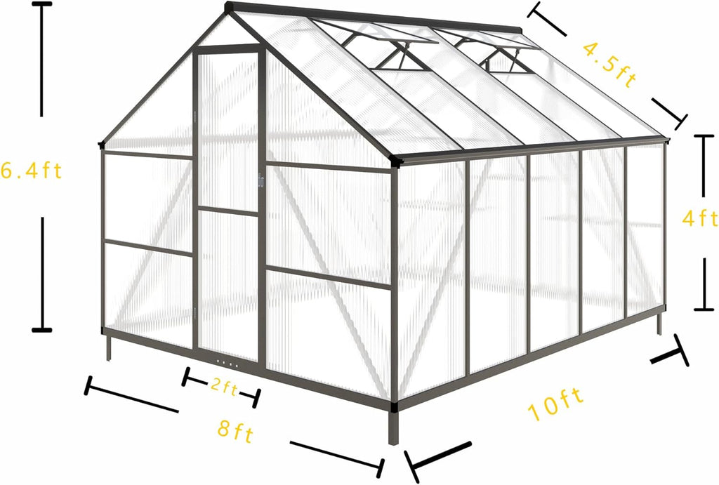 CQZY 8x10 FT Greenhouse for Outdoors,Green House for Outside,Dark Gray