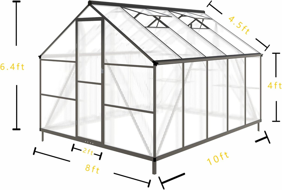 CQZY 8x10 FT Greenhouse for Outdoors,Green House for Outside,Dark Gray