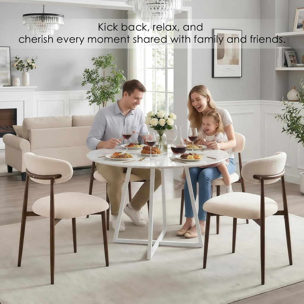 Furniliving Mid Century Modern Dining Chairs Set of 2, 300 lbs Capacity Upholstered Chenille Kitchen Chairs with Walnut Grain Metal Legs and Ergonomic Curved Back, Beige(Walnut/Chenille)