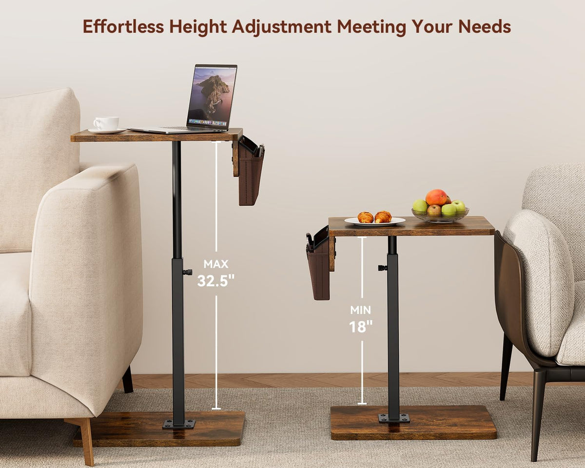 Vagusicc Sofa Armrest Tray Table for Couch, 360° Swivel Height Adjustable TV Tray Table for Small Spaces, Snack Side Table for Couch, Bed, Chair, C Shaped End Side Table for Eating, Reading, Laptop