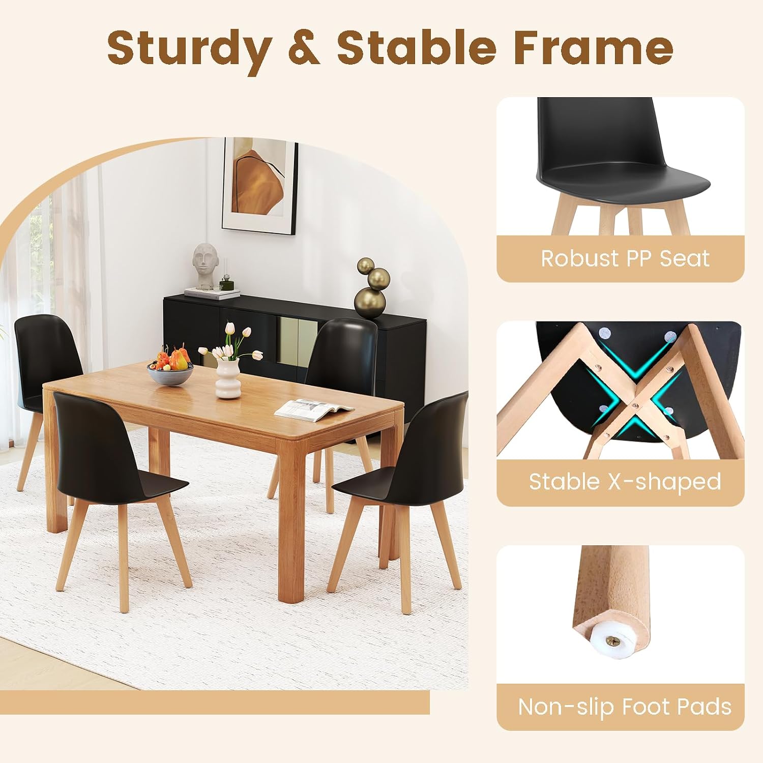 Giantex Modern Dining Chairs Set of 2, Black Armless Kitchen Chair w/Solid Beech Wood Legs, Tilt Backrest, Wide Seat, Indoor Plastic Side Chairs for Living Dining Room Restaurant