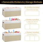 Extra Large Toy Storage Box with Lid,Toy Chest Bin Basket with Dividers | Sturdy Toy Organizer Bin for Kids, Boys, Girls, Nursery, Closet, Bedroom, Playroom 35.5"x17" x17" (Beige and White)