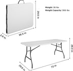Cosco 6ft Fold-in-Half Blow Molded Folding Table, Indoor/Outdoor, Comfort Handle, Lightweight Plastic Construction - White