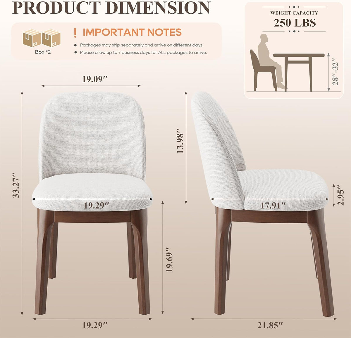 MALOL Wooden Dining Chairs Set of 4, Upholstered Kitchen & Dining Room Chairs with Thickened Wooden Legs, Farmhouse Side Chairs, Beige