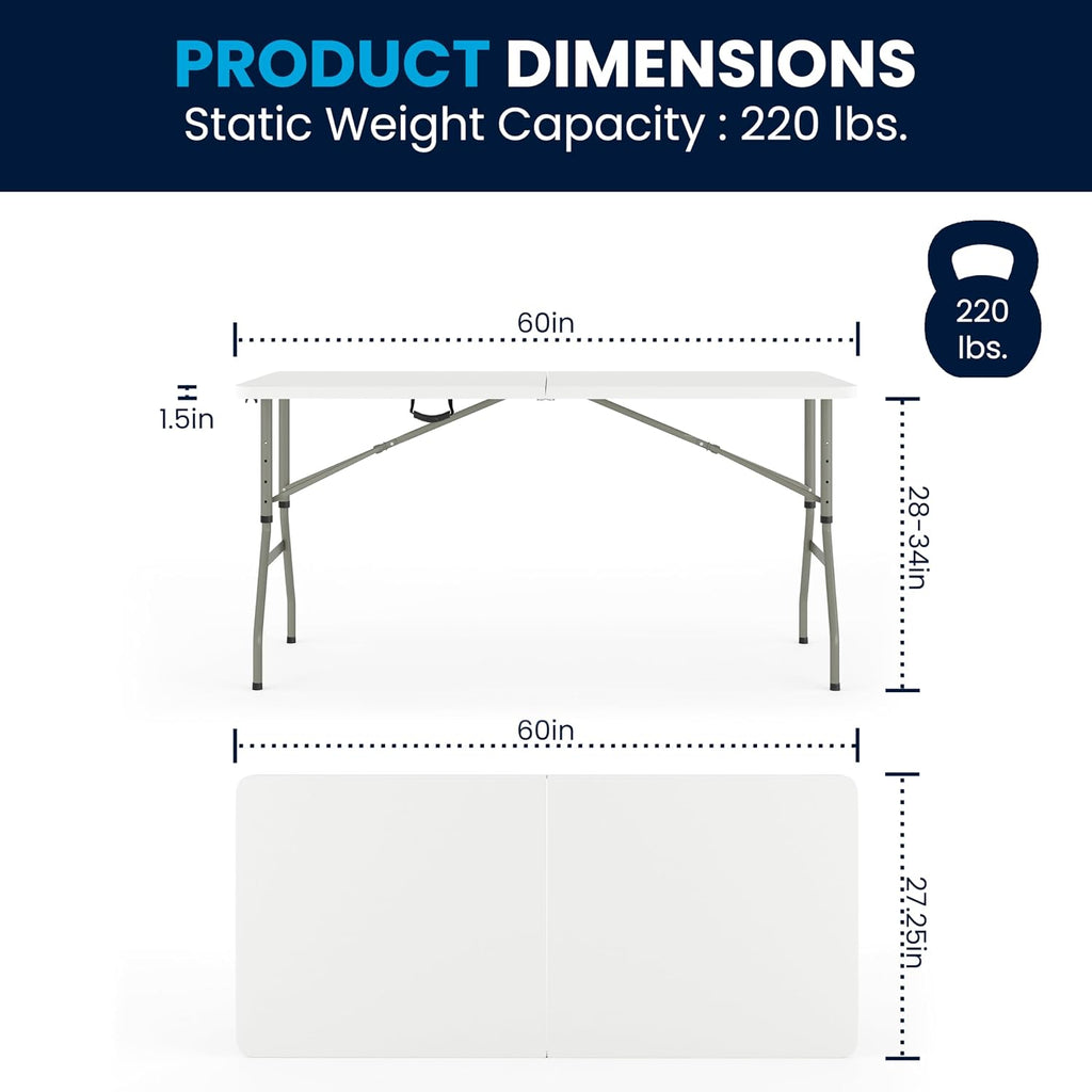Flash Furniture 5 ft Plastic Bi-Fold Table, Granite White | Height Adjustable, Carrying Handle, Durable Construction, Commercial Use