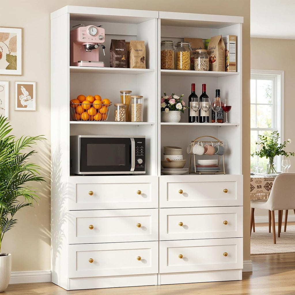 Cyclysio 80" Kitchen Pantry Cabinet with 3 Drawers, Tall Storage Cabinet Wood Food Pantry with Thickened Top Panel and Adjustable Shelves, Versatile Cupboard for Kitchen, Dining Room, White