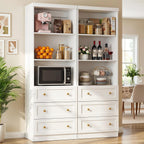 Cyclysio 80" Kitchen Pantry Cabinet with 3 Drawers, Tall Storage Cabinet Wood Food Pantry with Thickened Top Panel and Adjustable Shelves, Versatile Cupboard for Kitchen, Dining Room, White